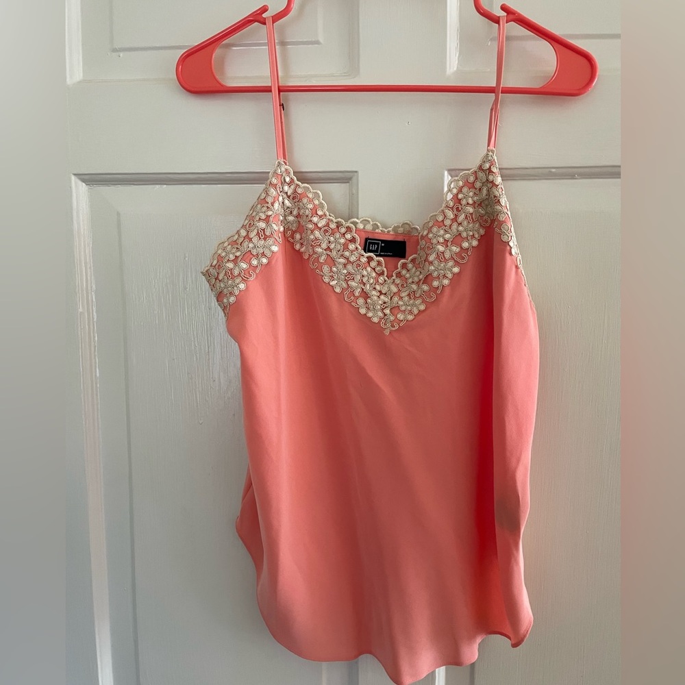 Gap Salmon Pink camisole with cream lace